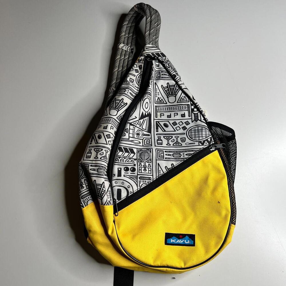 KAVU Rope Sling Backpack Yellow Black Pattern‎ Crossbody Outdoor Bag USA